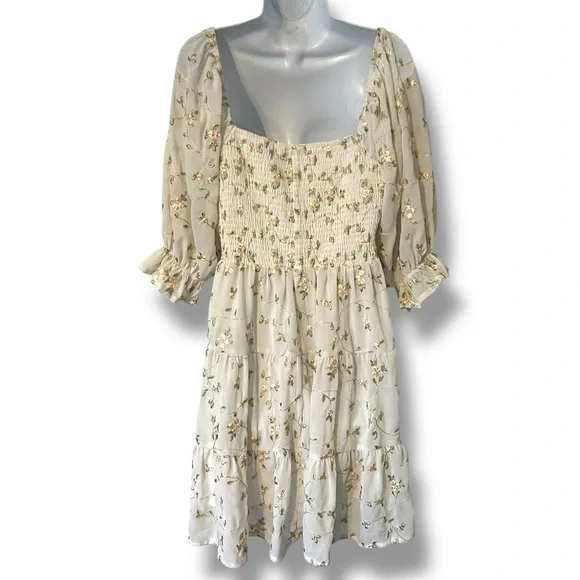ARULA Cream Embroidered Floral Long Sleeve Dress Size A - Picture 4 of 7